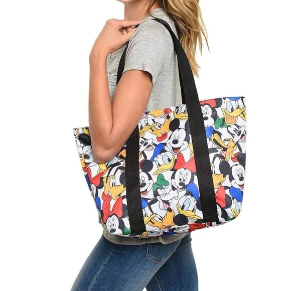 Disney Tote Mickey & Minnie Mouse Icon Print Zipper Travel Bag - Picture 3 of 5